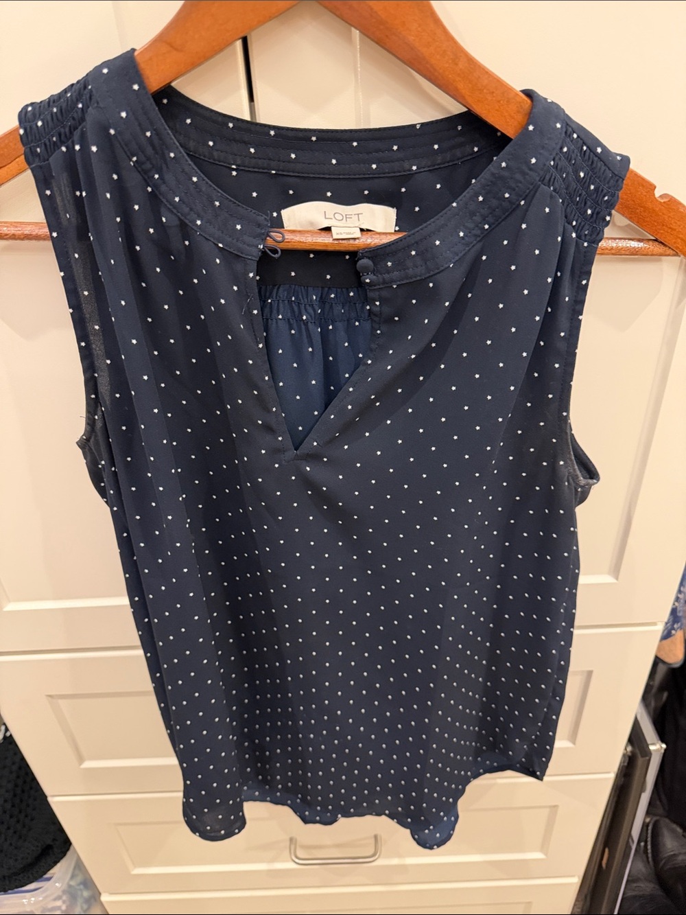 LOFT Navy star Polka Dot Sleeveless Blouse